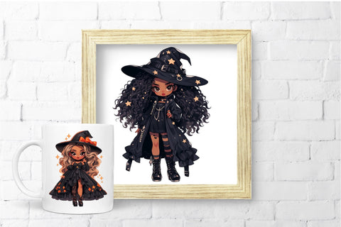 Cute Witch Clipart, Halloween Sublimation, Chibi Girl PNG Sublimation OrangeBrushStudio 