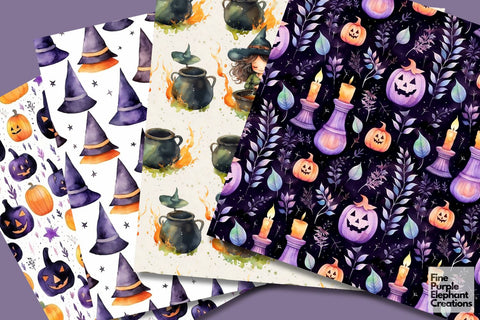 Cute Witch Digital Paper | Halloween Pattern Digital Pattern Fine Purple Elephant Creations 