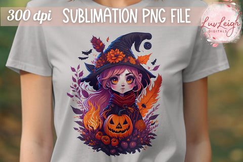 Cute Witch Halloween T-shirt PNG Sublimation Luvleigh Digitals 