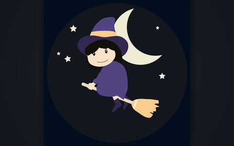 Cute witch. woman in a spooky hat flying on a broom in the night sky, vector cartoon illustration. SVG naemmiah021 