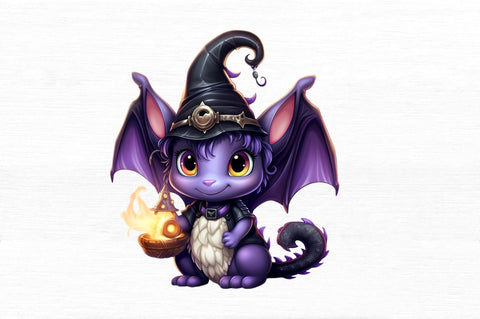 Cute Witchy Dragon Clipart Bundle Sublimation Regulrcrative 
