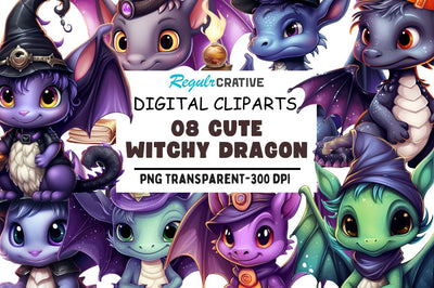 Cute Witchy Dragon Clipart Bundle Sublimation Regulrcrative 
