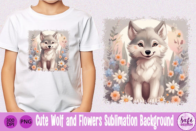Cute Wolf and Flowers Sublimation Background Sublimation Safi Design 