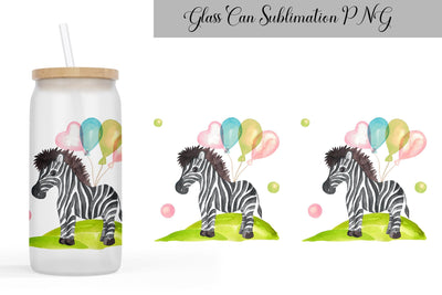 Cute Zebra Glass Can Wrap | Kids Libbey Glass Can Sublimation WatercolorColorDream 