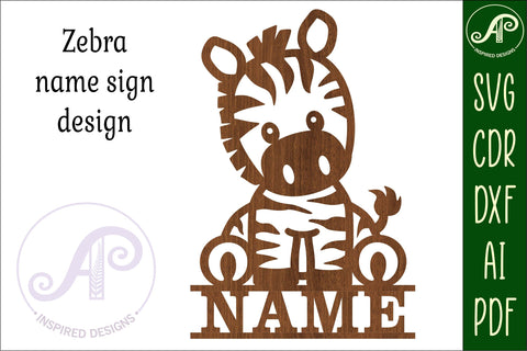 Cute Zebra Name sign svg laser cut template, wall art SVG APInspireddesigns 