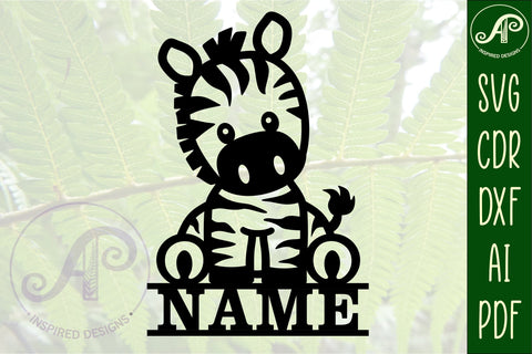 Cute Zebra Name sign svg laser cut template, wall art SVG APInspireddesigns 