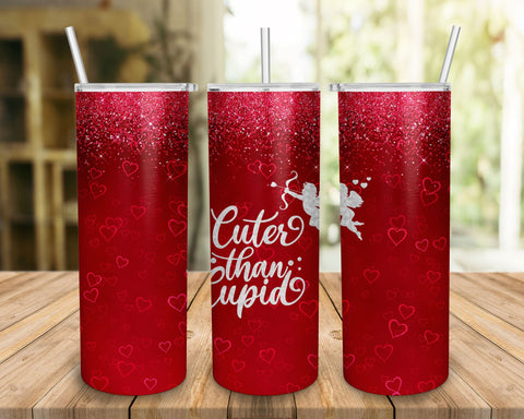 Cuter Than Cupid Red Glitter Tumbler PNG, Valentine's Day Tumbler Wrap Sublimation BOO-design 