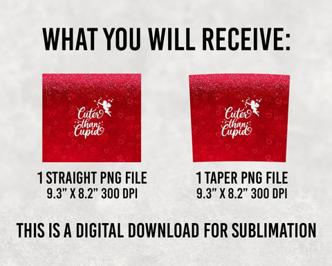 Cuter Than Cupid Red Glitter Tumbler PNG, Valentine's Day Tumbler Wrap Sublimation BOO-design 