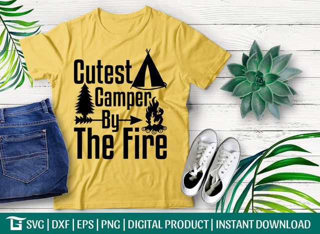 Cutest Camper By The Fire Svg Cut File, Camping Svg, Cutest Camper Svg, Summer Svg, Tshirt Design, SVG ETC Craft 