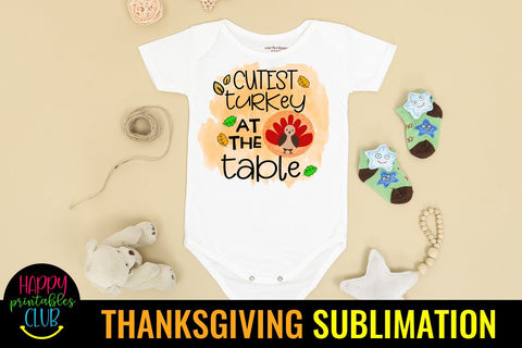 Cutest Turkey at Table Thanksgiving Sublimation Ideas PNG Sublimation Happy Printables Club 