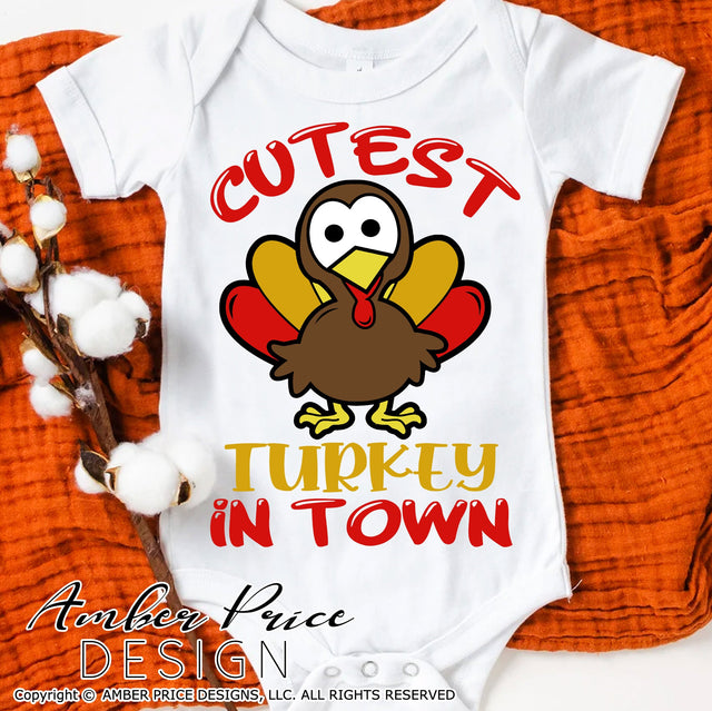 Cutest turkey in town SVG | Kid's Thanksgiving SVG PNG DXF | Cute Fall SVG | Baby Turkey SVG SVG Amber Price Design 