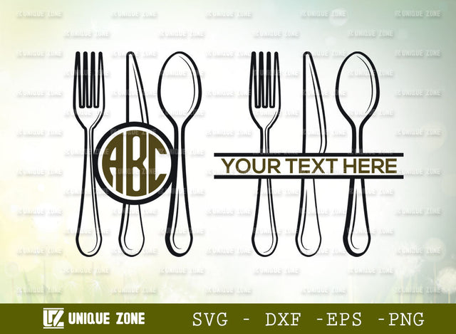 Cutlery Set Monogram Svg, Cutlery Set Svg, Spoon Knife Fork Set Svg, Spoon Svg, Knife Svg, Fork Svg, Kitchen Set Svg SVG Unique Zone 