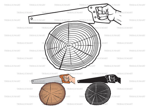Cutting tree with hand saw SVG TribaliumArtSF 