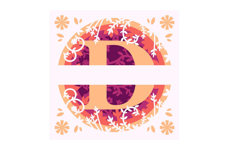 “D” 3D Flower Split Monogram Shadow Box - So Fontsy