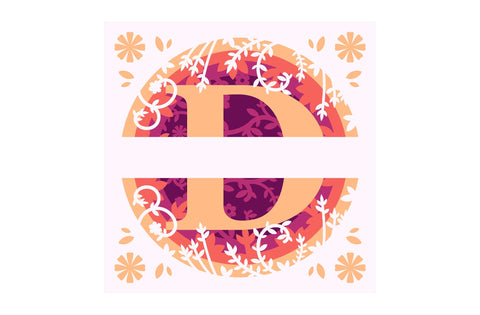 “D” 3D Flower Split Monogram Shadow Box SVG MD mominul islam 