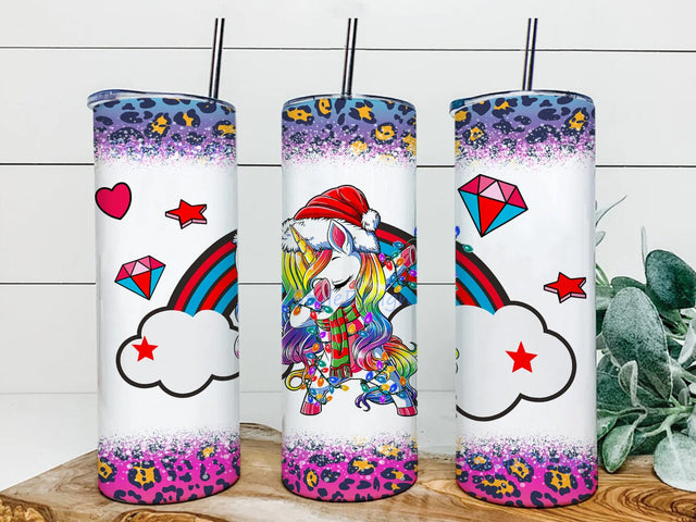 Dabbbing Santa Unicorn Design Tumbler, LGBTQ Rainbow Unicorn 20oz Skinny Tumbler, Leopard Rainbow Tumbler Wrap, LGBTQ Tumbler Template, Digital Download Sublimation iStyleDesign 