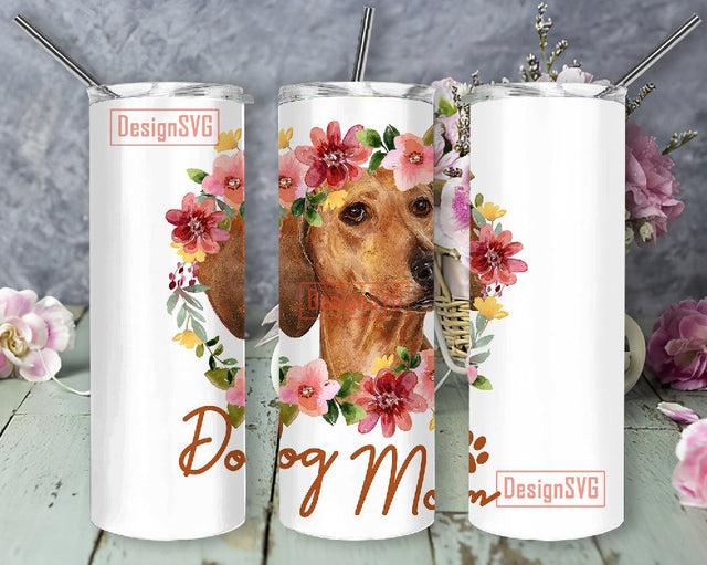 Dachshund Dog Mom Quote Tumbler Design Floral Sublimation Designs Downloads, Dachshund Mom Skinny 20oz Wrap - PNG Sublimation DesignSVG 