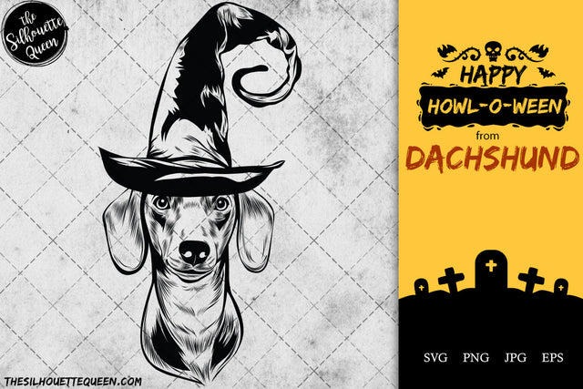 Dachshund dog svg portrait clipart vector graphic art Witch hat Halloween dog Cricut cut file cuttable design SVG Loveleen Kaur 