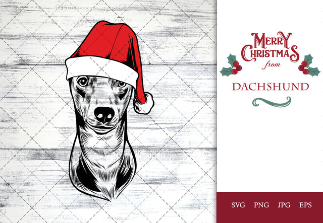 Dachshund dog svg portrait clipart vector graphic art Xmas hat Christmas dog Cricut cut file cuttable design SVG Loveleen Kaur 