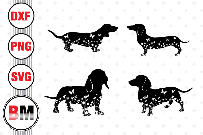 Dachshund Floral SVG, PNG, DXF Files SVG BMDesign 