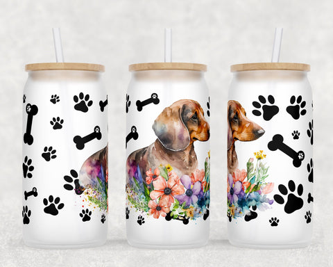 Dachshund Libbey Glass Can Wraps, 16 Oz Glass Can Sublimation Designs, Dachshund Glass Can PNG Files, Wiener Dog Glass Can Wraps Sublimation HappyDesignStudio 