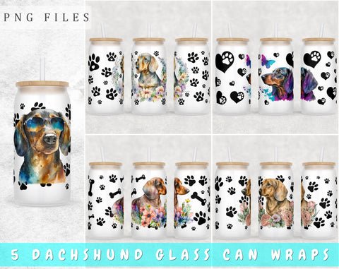 Dachshund Libbey Glass Can Wraps, 16 Oz Glass Can Sublimation Designs, Dachshund Glass Can PNG Files, Wiener Dog Glass Can Wraps Sublimation HappyDesignStudio 