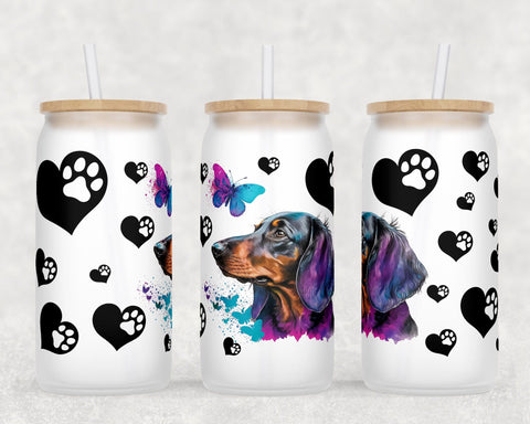 Dachshund Libbey Glass Can Wraps, 16 Oz Glass Can Sublimation Designs, Dachshund Glass Can PNG Files, Wiener Dog Glass Can Wraps Sublimation HappyDesignStudio 
