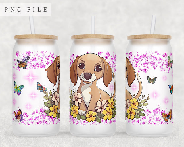 Dachshund Puppy Libbey Glass Can Wrap, 16oz Glass Can Sublimation Design, Little Dachshund Glass Can PNG File Sublimation HappyDesignStudio 