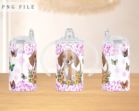 Dachshund Puppy Sippy Cup Wrap, 12oz Sippy Cup Sublimation Design, Little Dachshund Sippy Cup PNG Sublimation HappyDesignStudio 