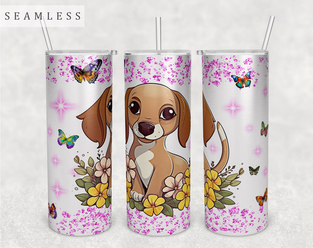 Dachshund Puppy Tumbler Wrap, 20oz Skinny Tumbler Sublimation Design, Cute Dachshund Tumbler PNG Sublimation HappyDesignStudio 