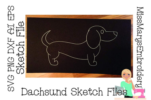 Dachshund Sketch File | Foil Quill | Drawing File Sketch DESIGN MissMarysEmbroidery 