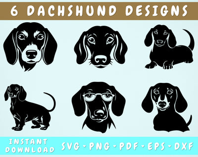 Dachshund SVG Bundle, 6 Designs, Dachshund PNG, Dachshund Clipart, Wiener Dog SVG SVG HappyDesignStudio 
