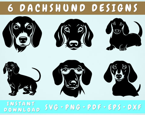 Dachshund SVG Bundle, 6 Designs, Dachshund PNG, Dachshund Clipart, Wiener Dog SVG SVG HappyDesignStudio 