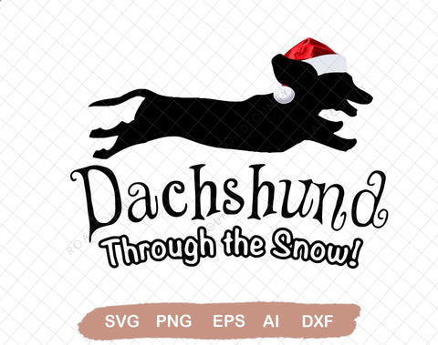 Dachshund Through The Snow Svg, Dachsund with Santa Svg, Teckel Svg, Doxie cut file SVG DiamondDesign 
