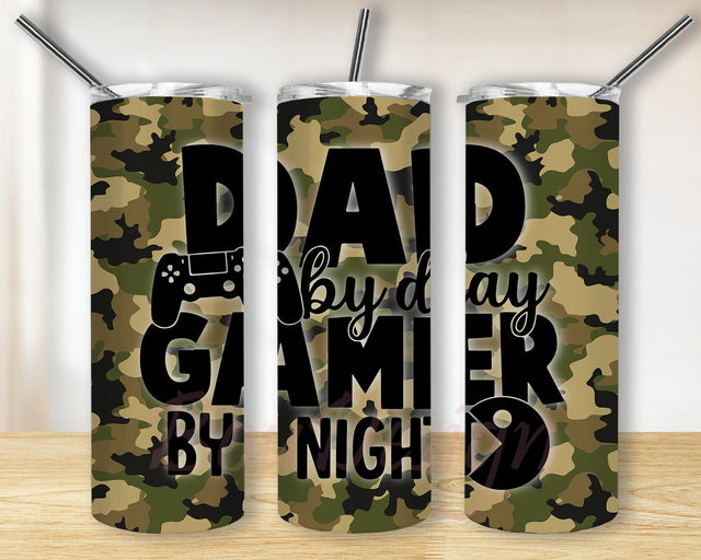 Dad 20oz Skinny Png, Dad By Day Gamer By Night Tumbler Png, Dad Camoflauge Tumbler Wrap, Dad Sublimation Png, Father's Day Gift, Digital Download Sublimation BouDesign 