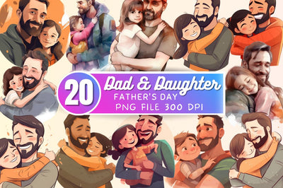 Dad and Daughter Father's Day Clipart Bundle Sublimation Regulrcrative 