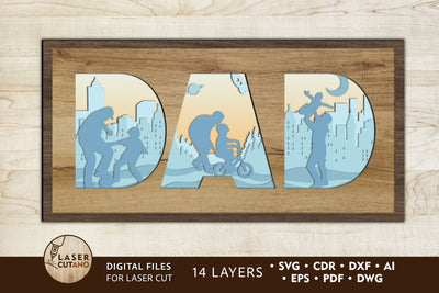 Dad, Fathers Day Multilayer Cut Files for Laser Cut Wood or Cricut, Paper Craft, Sign SVG, 3D Designs SVG LaserCutano 
