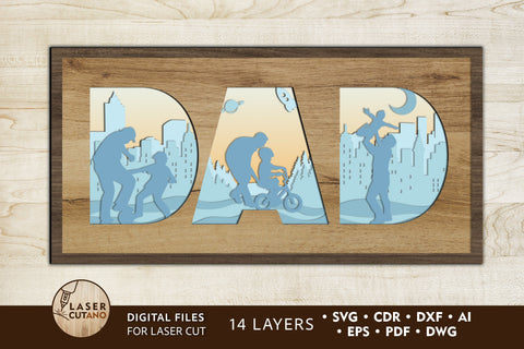 Dad, Fathers Day Multilayer Cut Files for Laser Cut Wood or Cricut, Paper Craft, Sign SVG, 3D Designs SVG LaserCutano 
