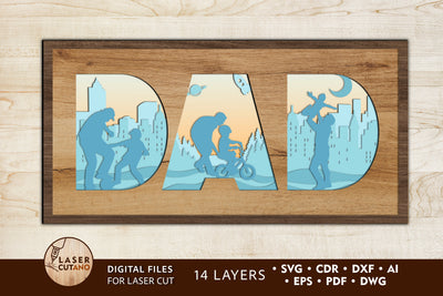 DAD , Father's Day Multilayer Laser Cut Files, Mandala, Sign SVG, 3D Designs, Paper Cut SVG LaserCutano 