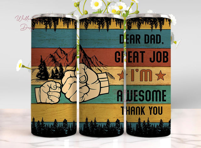 Dad From Daughter Son Stainless Steel Tumbler Cup 20oz, Father's Day Tumbler Wrap PNG Gift For Dad, Christmas Gifts for Men Dad Papa Grandpa Uncle Stepdad Sublimation WillowSageDesign 