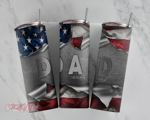 Dad Man Myth Legend American Flag 20oz Skinny Tumbler, Sublimation Designs for Straight/Tapered Tumbler PNG File Digital Download Sublimation CaldwellArt 