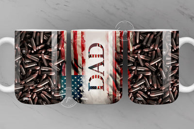 Dad Mug, USA Flag, 3D Metallic, Bullet Pattern, Fathers Day Mug, Second Amendment Mug Wrap, Best Dad Ever Mug, Digital, 15 oz and 11 oz Mug Sublimation Syre Digital Creations 