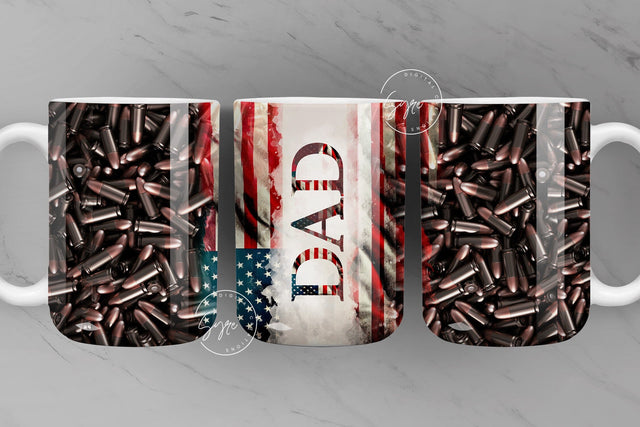 Dad Mug, USA Flag, 3D Metallic, Bullet Pattern, Fathers Day Mug, Second Amendment Mug Wrap, Best Dad Ever Mug, Digital, 15 oz and 11 oz Mug Sublimation Syre Digital Creations 