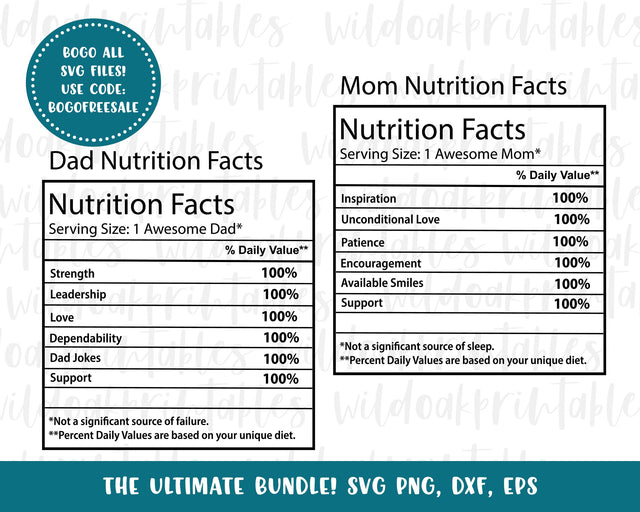 dad nutrition facts labels svg, mom nutrition facts svg, dad svg, dad nutrition facts label, mom svg, mommy svg, daddy svg SVG WildOakSVG 