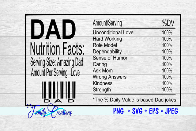 Dad Nutrition Label SVG Family Creations 