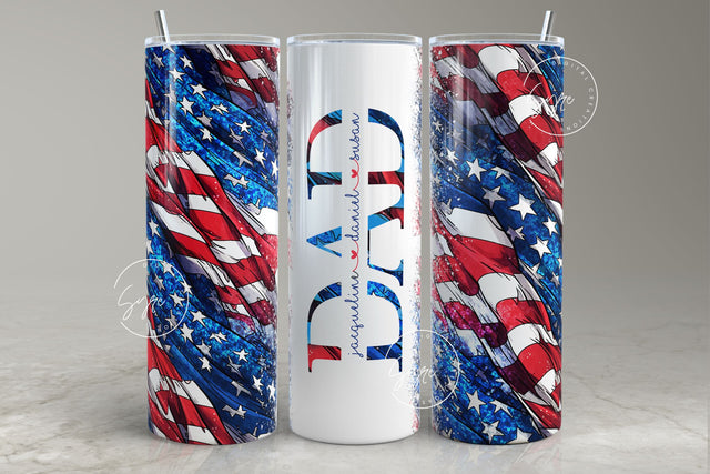 DAD Tumbler Design, USA Flag Tumbler, American flag USA, Add Kids Names, 20oz Skinny Tumbler Seamless Sublimation, Patriotic Tumbler Wrap Sublimation Syre Digital Creations 