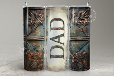 Dad Tumbler, Rusty Metal Tumbler, 3D Metallic Abstract Pattern Wrap, Fathers Day Tumbler, Copper, Teal, Bronze, 20oz Skinny Tumbler, Digital Sublimation Syre Digital Creations 