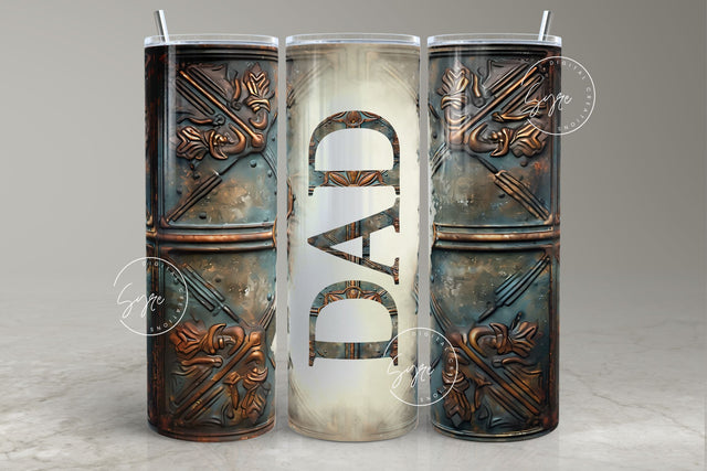 Dad Tumbler, Rusty Metal Tumbler, 3D Metallic Abstract Pattern Wrap, Fathers Day Tumbler, Copper, Teal, Bronze, 20oz Skinny Tumbler, Digital Sublimation Syre Digital Creations 
