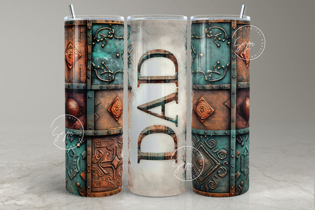 Dad Tumbler, Rusty Metal Tumbler, 3D Metallic Abstract Pattern Wrap, Fathers Day Tumbler, Copper, Teal, Bronze, 20oz Skinny Tumbler, Digital Sublimation Syre Digital Creations 