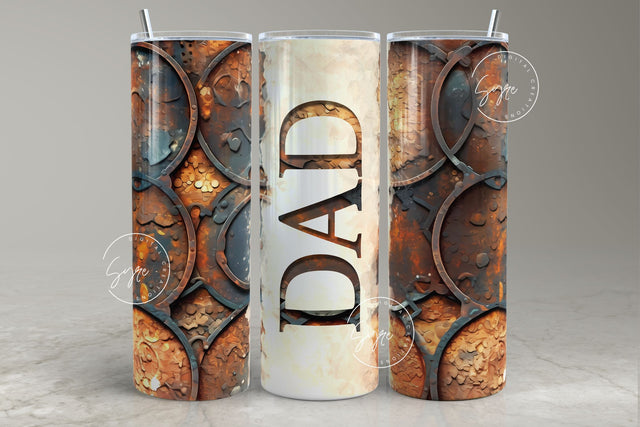 Dad Tumbler, Rusty Metal Tumbler, 3D Metallic Abstract Pattern Wrap, Fathers Day Tumbler, Copper, Teal, Bronze, 20oz Skinny Tumbler, Digital Sublimation Syre Digital Creations 
